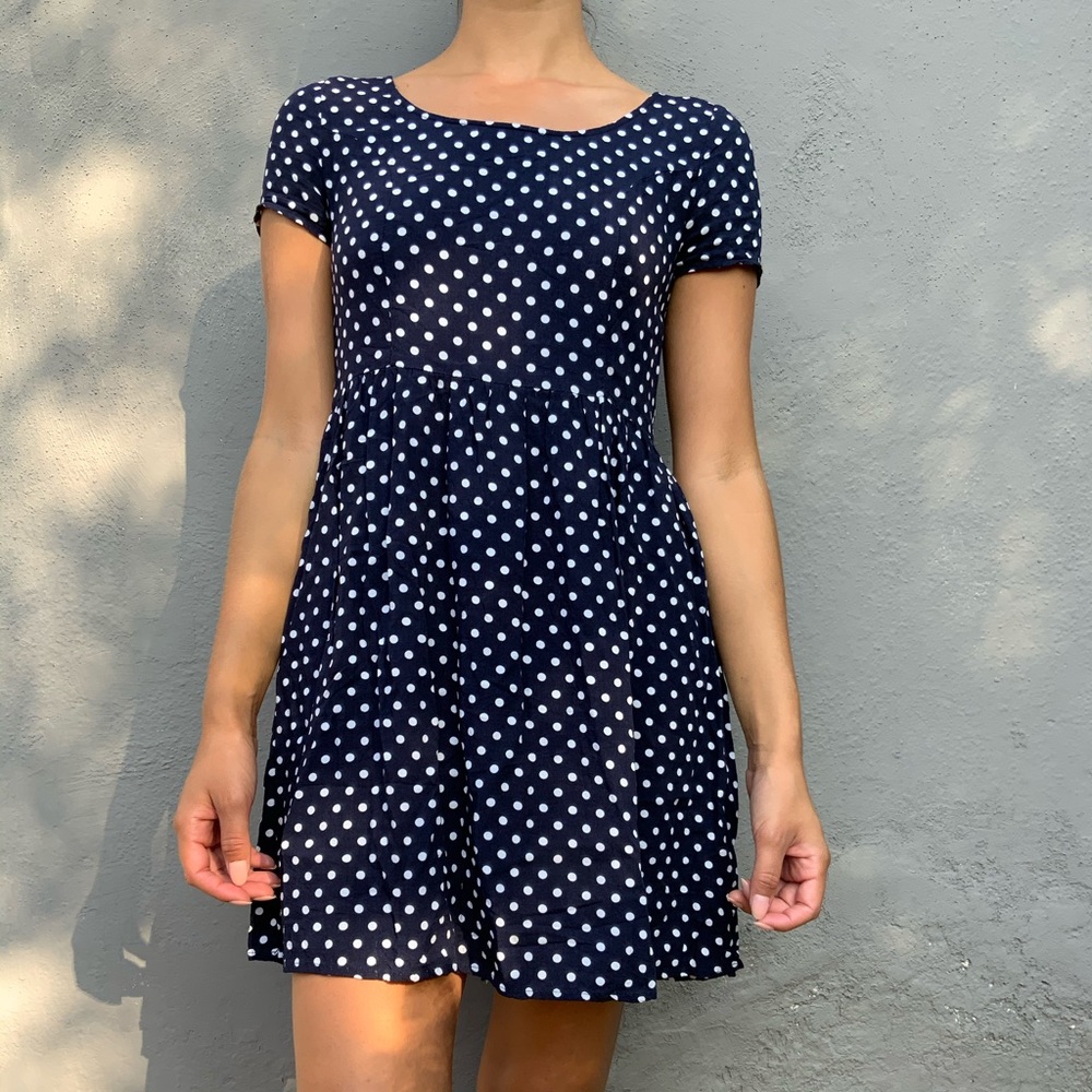 Navy Blue and White Polka Dot Mini Dress